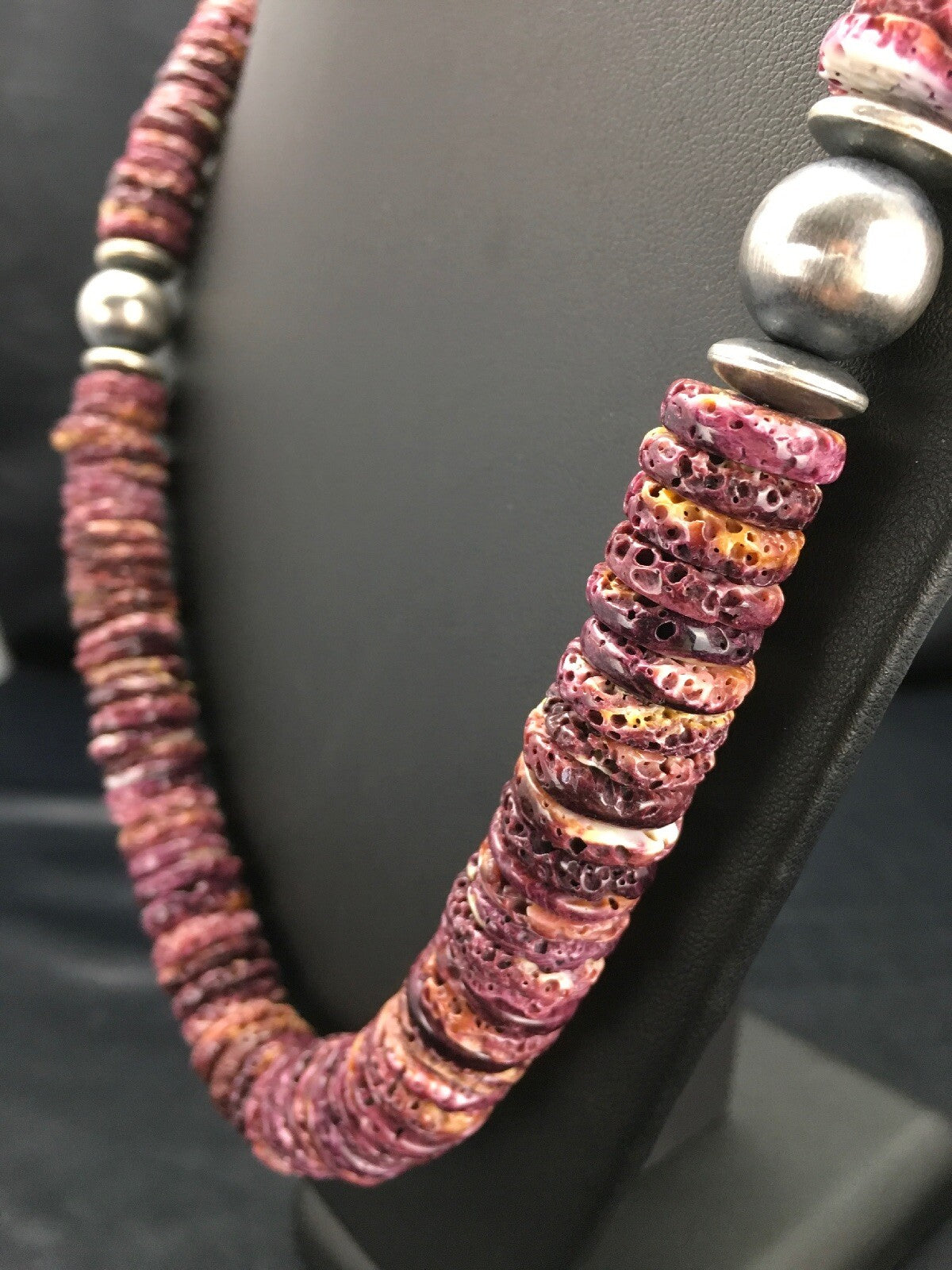 Purple Spiny Oyster Navajo Sterling Silver Necklace 23" 18358