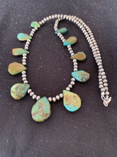 Navajo Pearls Necklace Sterling Silver & Royston Turquoise 483