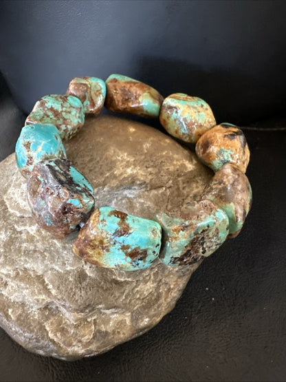 Mens Womens Blue Green Turquoise Stretch Stone Friendship Bracelet 7" 18868
