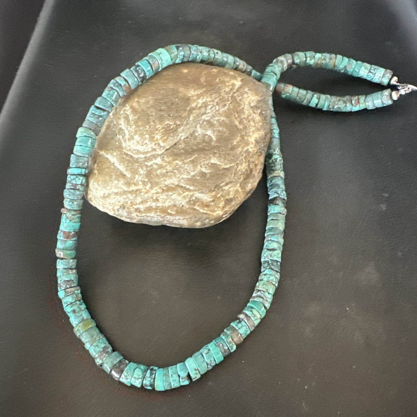 Navajo Turquoise 8mm Heishi Sterling Silver Bead Necklace 24" 19035