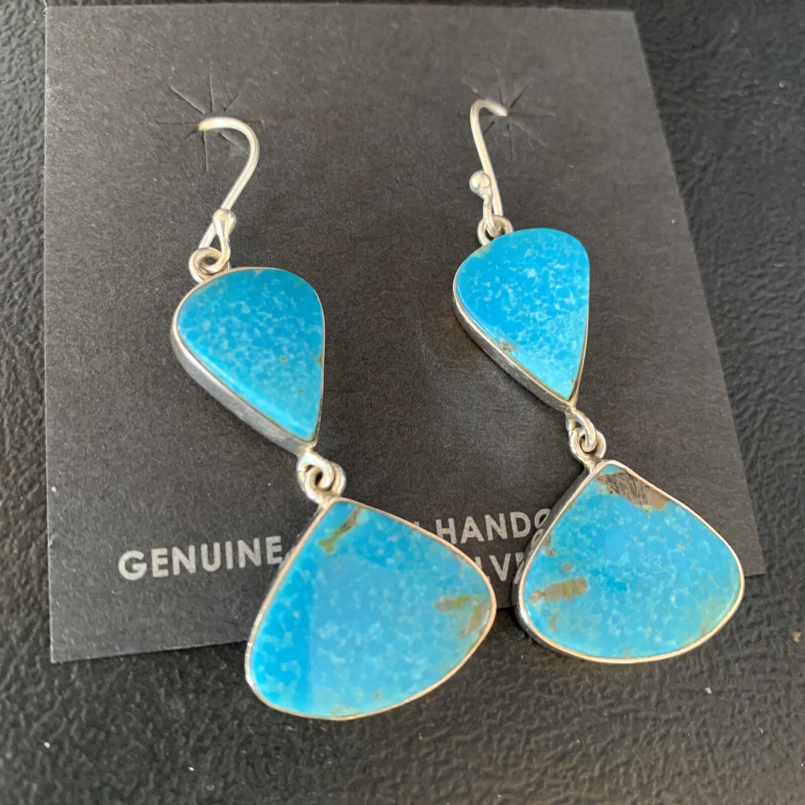 Kingman Turquoise Navajo Sterling Silver Dangle Earrings 1.5" 14013