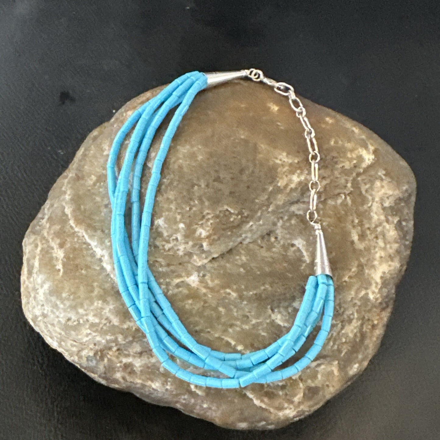 Blue Turquoise Heishi 5S Liquid Sterling Silver Bracelet 7” 18362