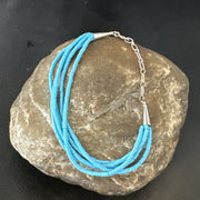 Blue Turquoise Heishi 5S Liquid Bracelet 7" | Sterling Silver | Authentic Native American Handmade | 18362
