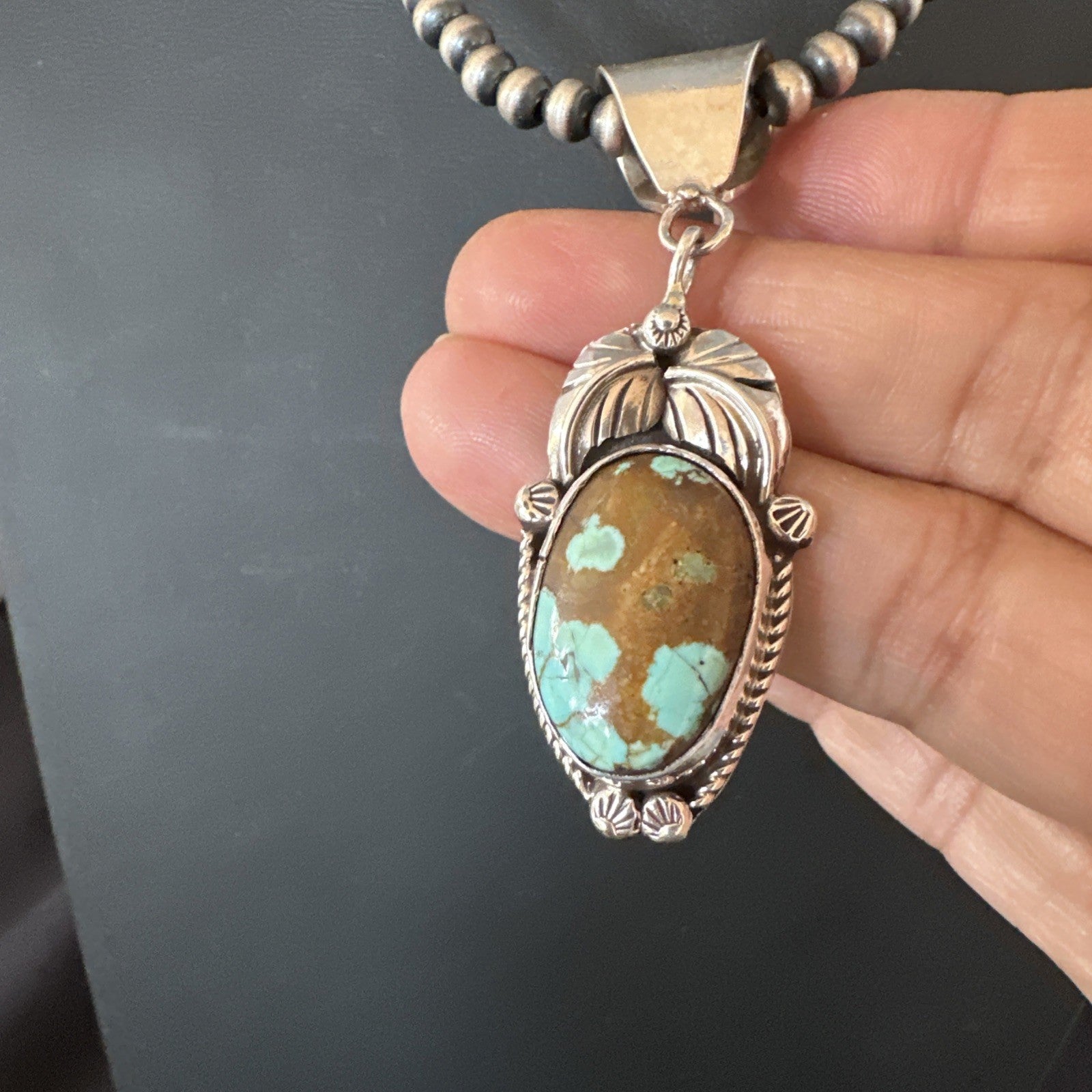 Men Women Blue Turquoise#8 Pendant Navajo Sterling Silver Necklace 19663