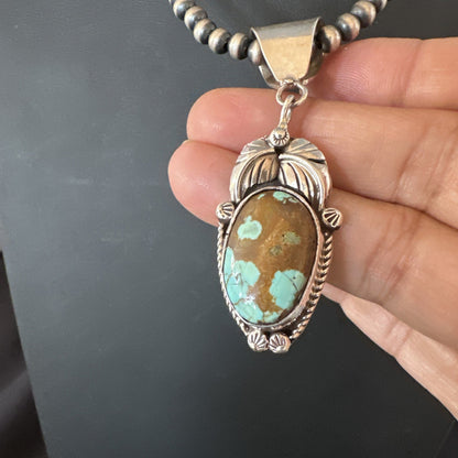 Men Women Blue Turquoise#8 Pendant Navajo Sterling Silver Necklace 19663