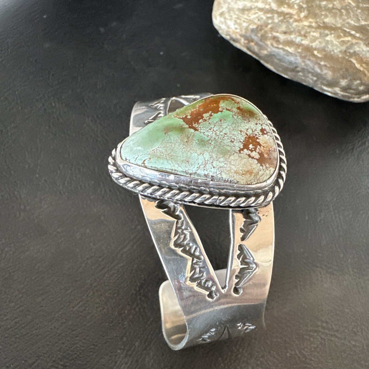Navajo Green Royston TURQUOISE Stamped Sterling Silver Cuff Bracelet 18874