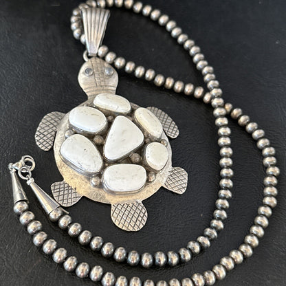 CLUSTER Turtle Navajo White Buffalo Turquoise Sterling Silver Pendant 14528