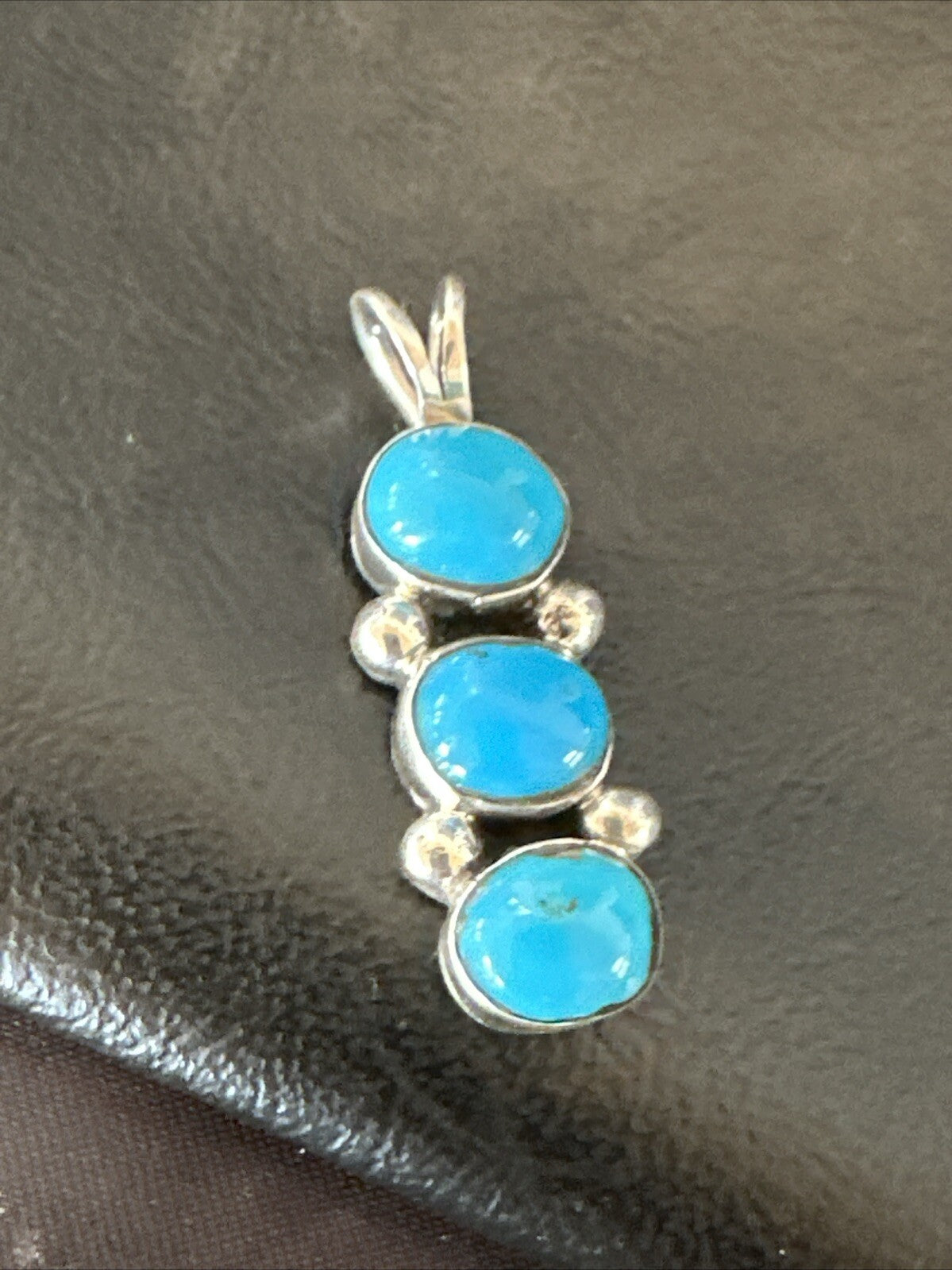Robin Egg Turquoise 3 Stone Navajo Sterling Silver Cluster Pendant 18337