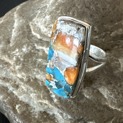 Blue Turquoise Spiny Oyster Southwestern Sterling Silver Ring Size 6 18513