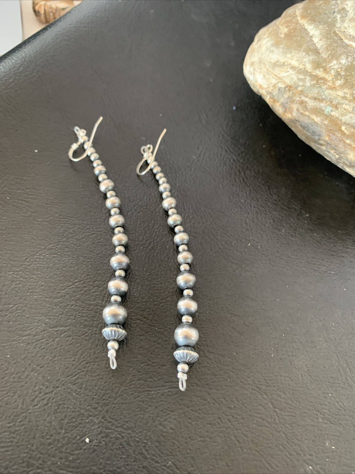 Navajo Sterling Silver Beads Earrings 3.5” 1698