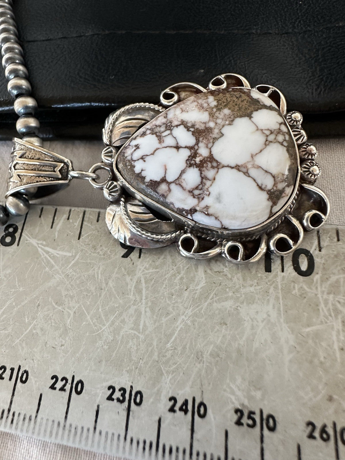 Navajo Pearls Sterling Silver Wild Crazy Horse Turquoise Necklace Pendant 19390