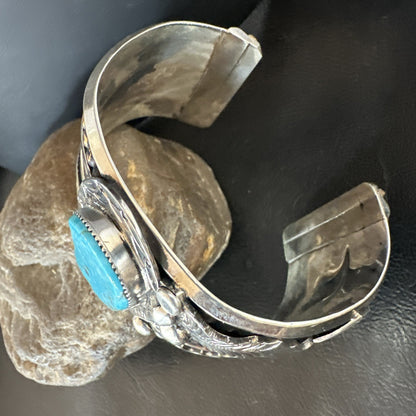 Blue Turquoise Navajo Sterling Silver Cuff Bracelet 12K Gold 19131