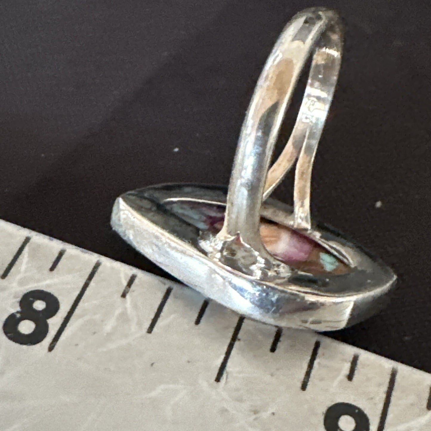 Blue Turquoise Spiny Oyster Southwestern Sterling Silver Ring Size 8 18440