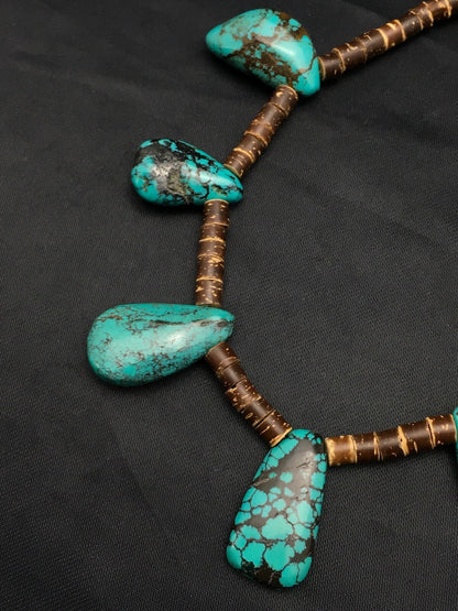 Spiderweb Turquoise & Bone Bead Navajo Sterling Silver Necklace 20" 4101