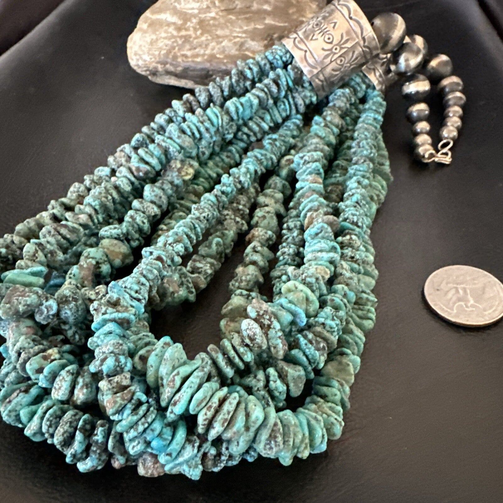 XL Navajo Blue Kingman Turquoise Sterling Silver 7S Turquoise Necklace 23” 18664