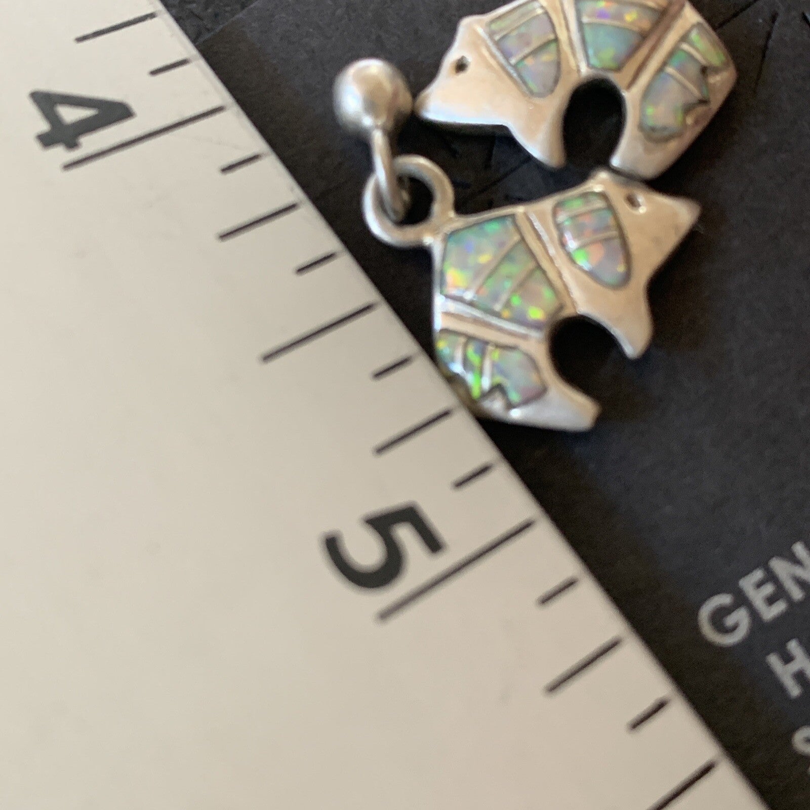 Womens White Opal Bear Inlay Navajo Sterling Silver Dangle Post Earrings 12767