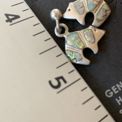 Womens White Opal Bear Inlay Navajo Sterling Silver Dangle Post Earrings 12767