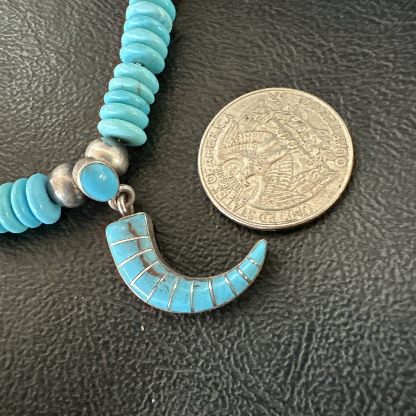 Blue Turquoise Inlay Pendant Navajo Sterling Silver Necklace 19515