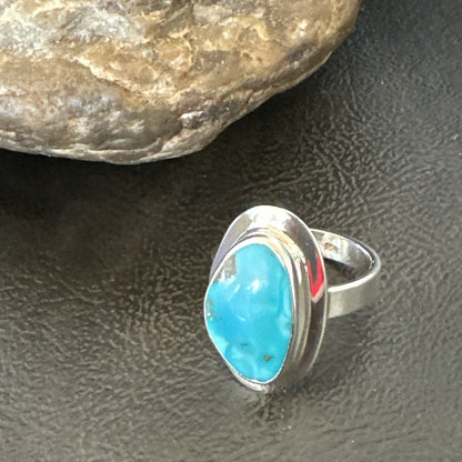Southwestern Sterling Silver Blue Kingman Turquoise Ring Size 8 18521
