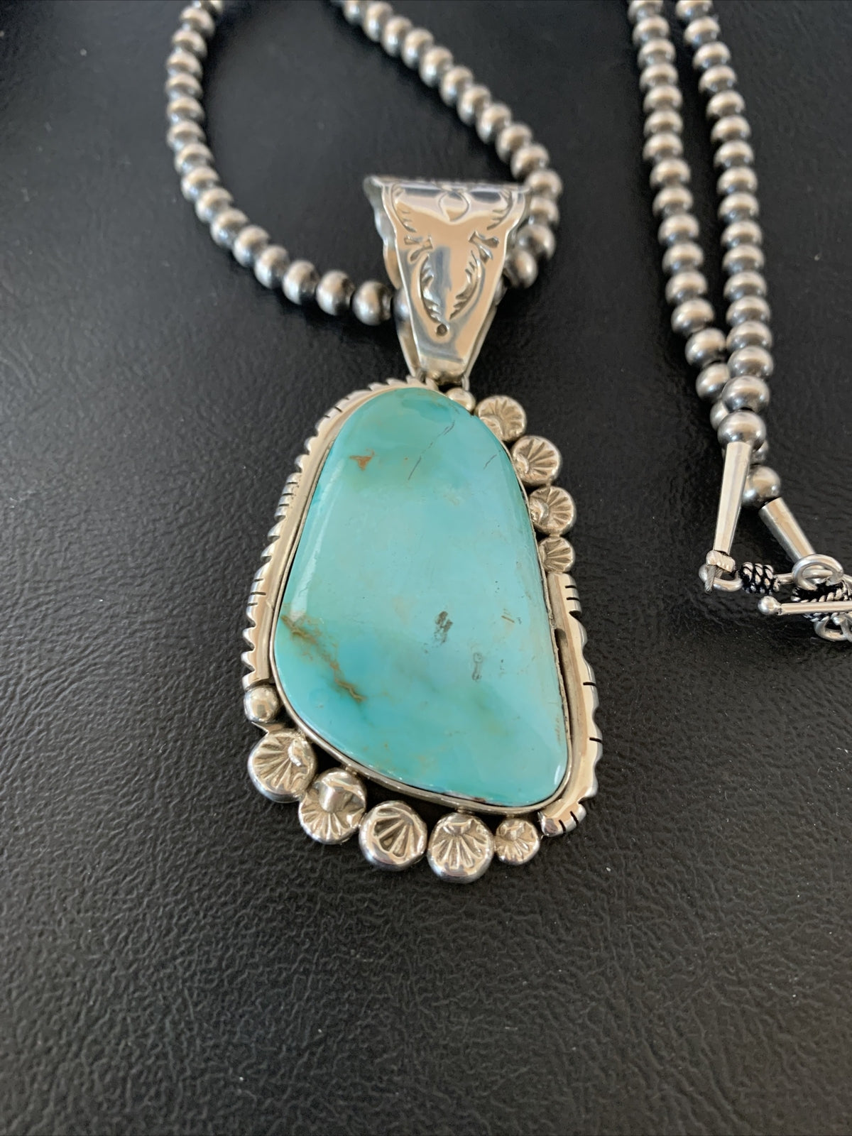Mens Royston Turquoise Pendant Navajo Pearls Sterling Silver Necklace 02111N