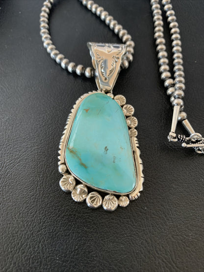 Mens Royston Turquoise Pendant Navajo Pearls Sterling Silver Necklace 02111N
