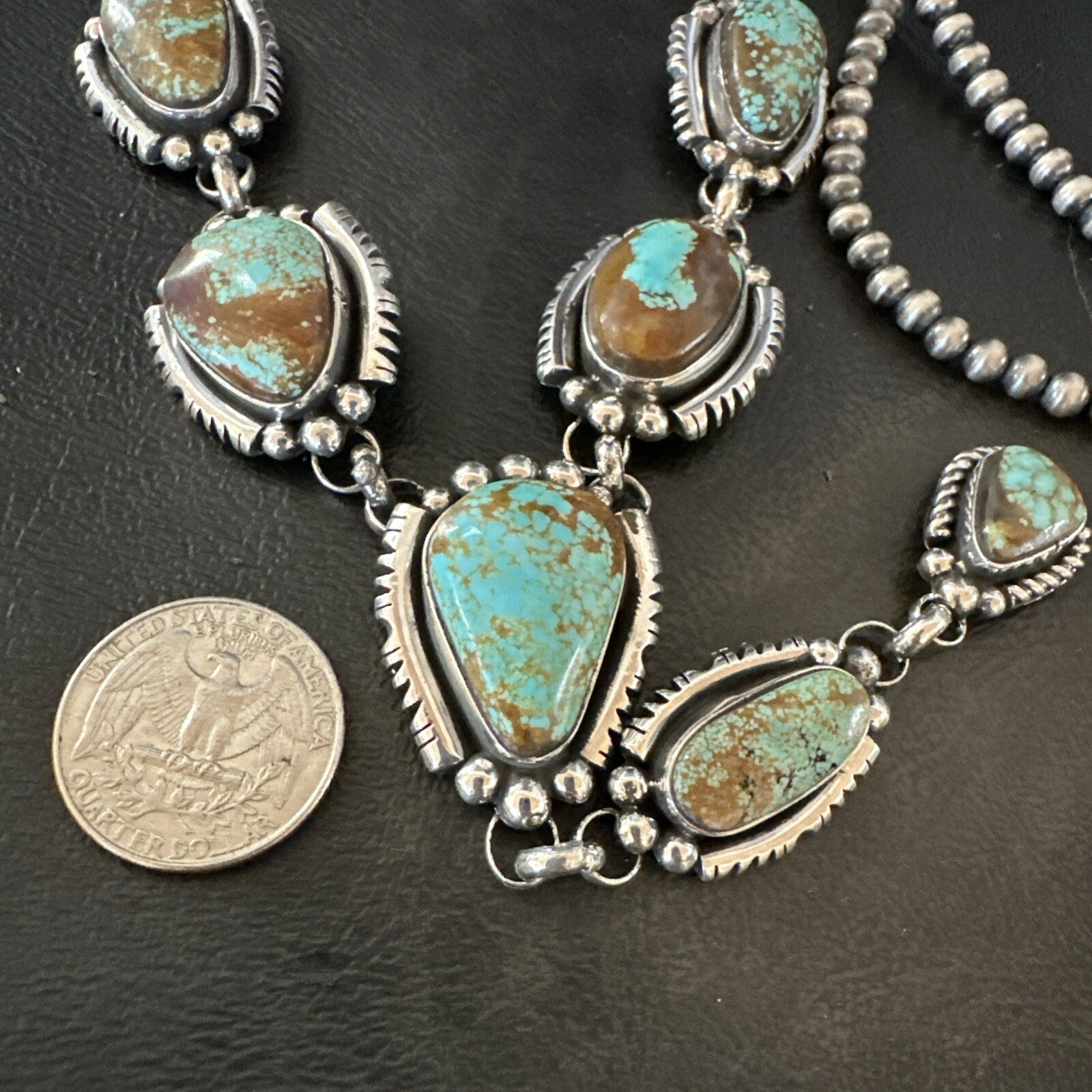 Mens Blue Turquoise #8 Navajo Pearls Sterling Silver Lariat Necklace 28" 18819