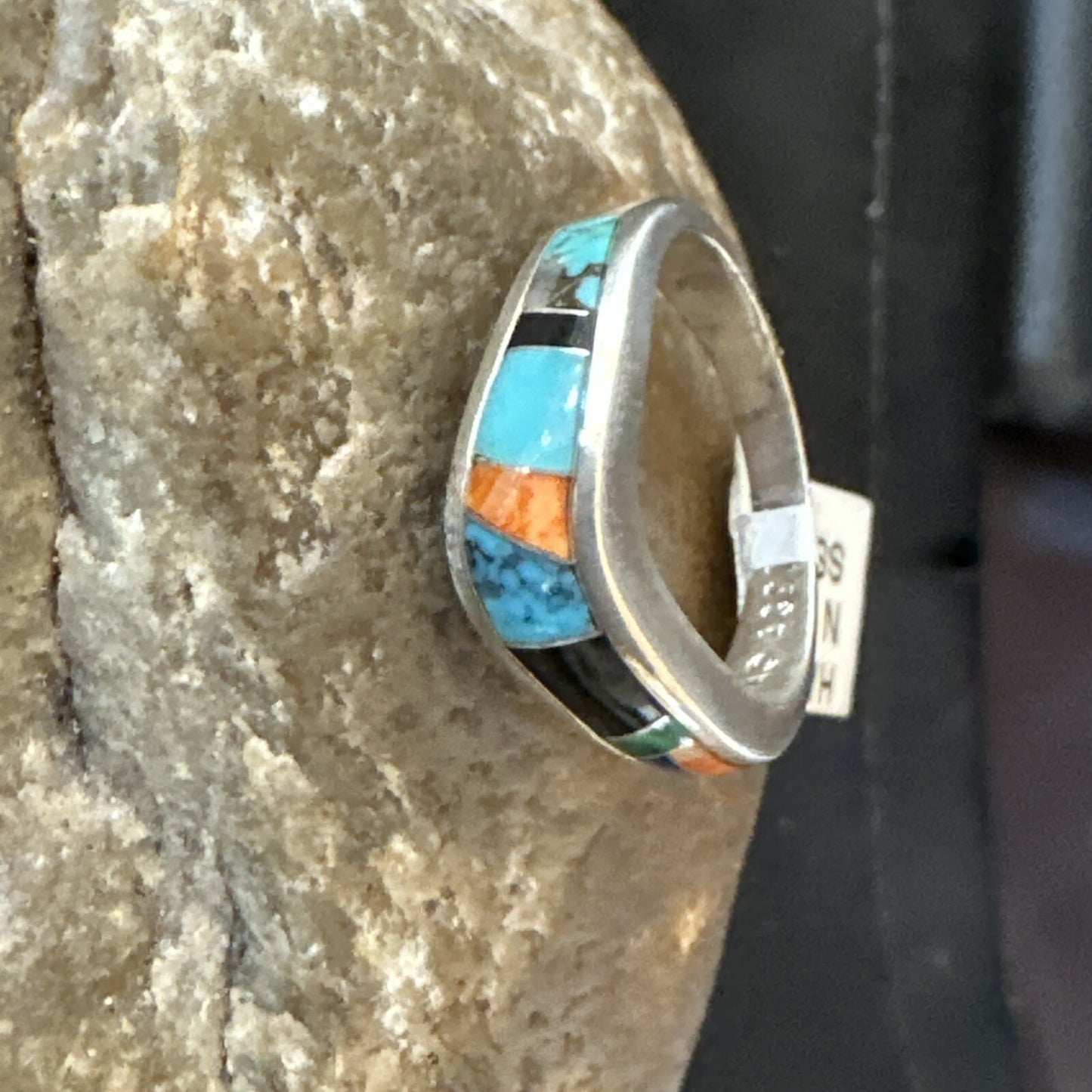 MultiColor Navajo Sterling Turquoise Spiny Oyster Inlay Ring Sz 7 18710