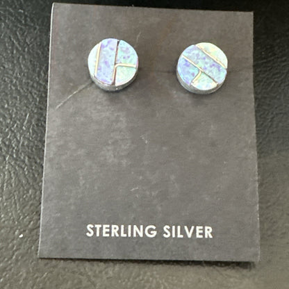 Multicolor Opal Navajo Handmade Sterling Silver Inlay Post Earrings 18719
