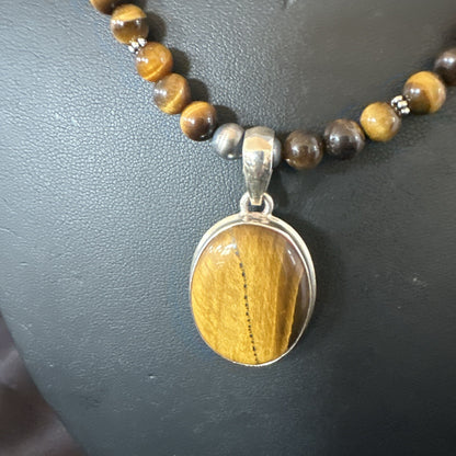 Coffee Brown Tigers Eye Sterling Silver Pendant Necklace Southwestern 18283