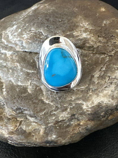 WoMens Sterling Silver Blue Kingman Turquoise Ring Size 7 17681