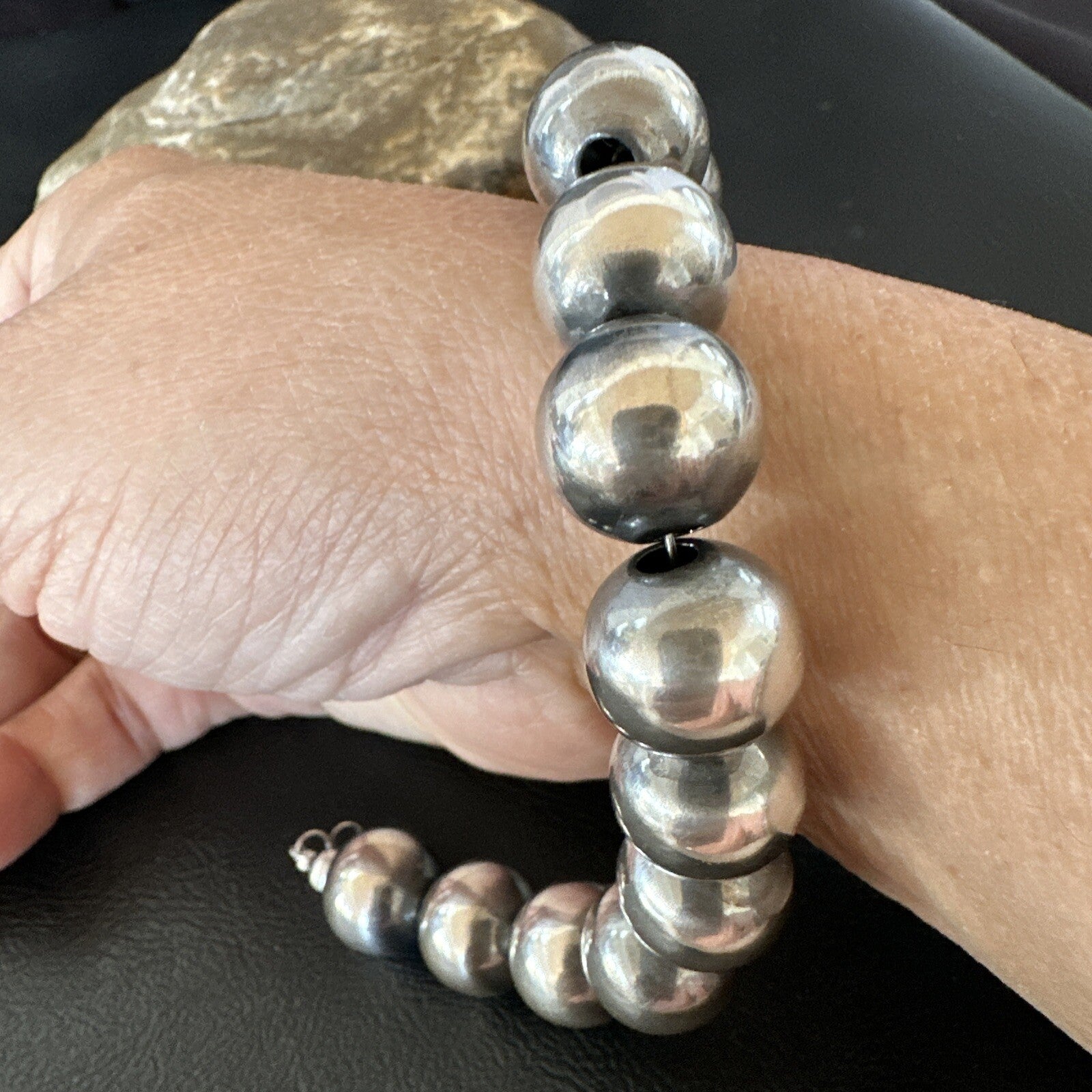 14mm Round Beads 7” Sterling Silver Beads Bracelet 91407