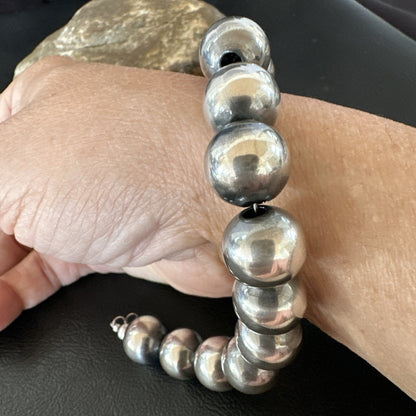 14mm Round Beads 7” Sterling Silver Beads Bracelet 91407