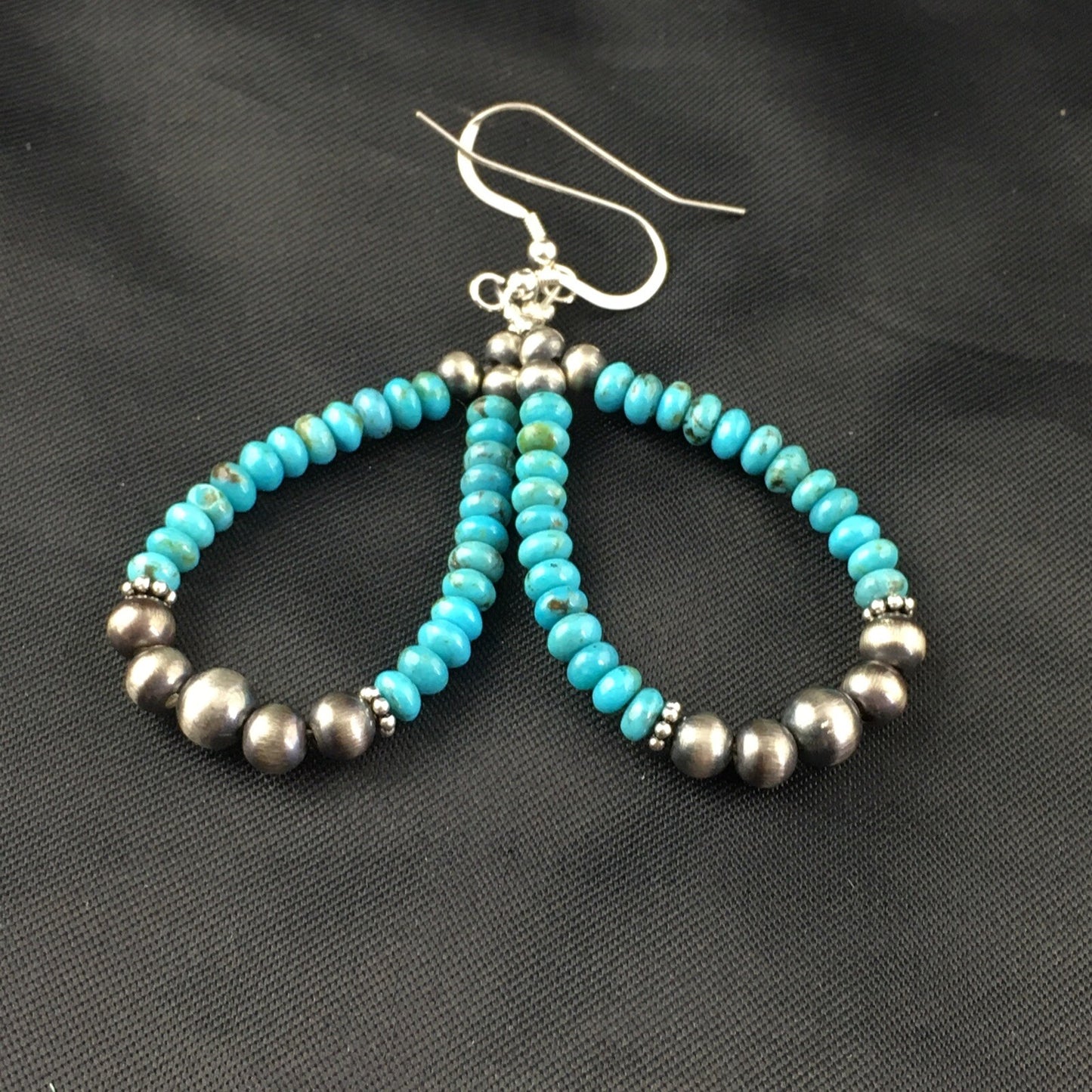 Blue Turquoise Bead Sterling Silver Beads Earrings 1.75" 1971