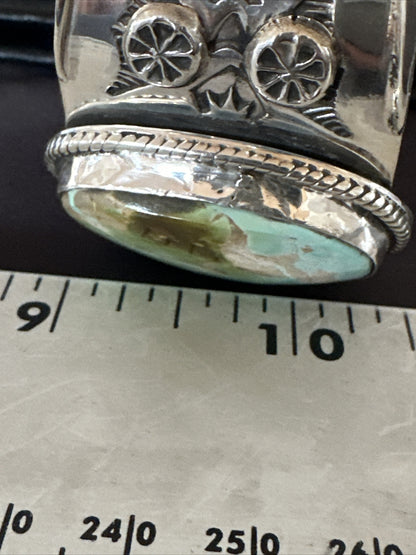 Navajo Women Green Royston Turquoise Stamped Sterling Silver Cuff Bracelet 17865