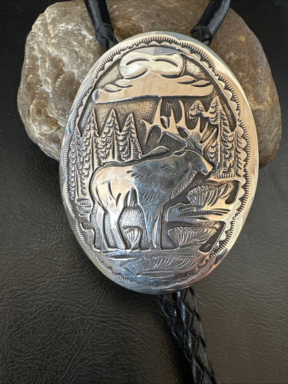 H Joe Mens Stamped Reindeer Navajo Sterling Silver Bolo Tie 19425