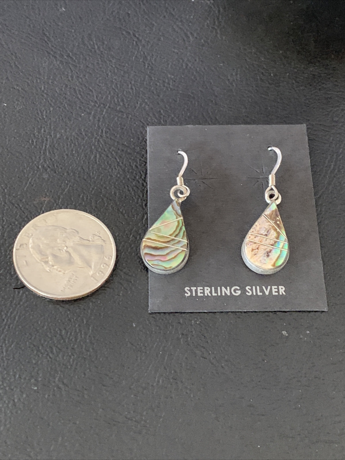 Native Pava Shell Minimalist Navajo Sterling Silver Inlay Earrings 1" 13073