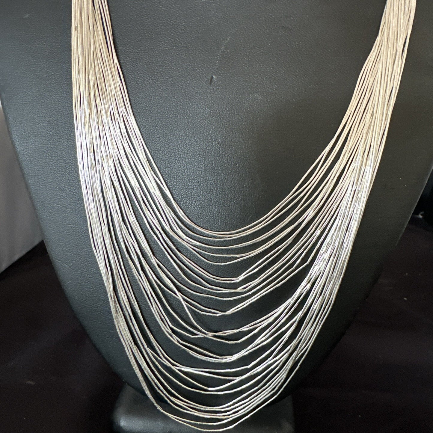 Graduated Bib Heishi Liquid All Sterling Silver 30S Necklace 24" 17243