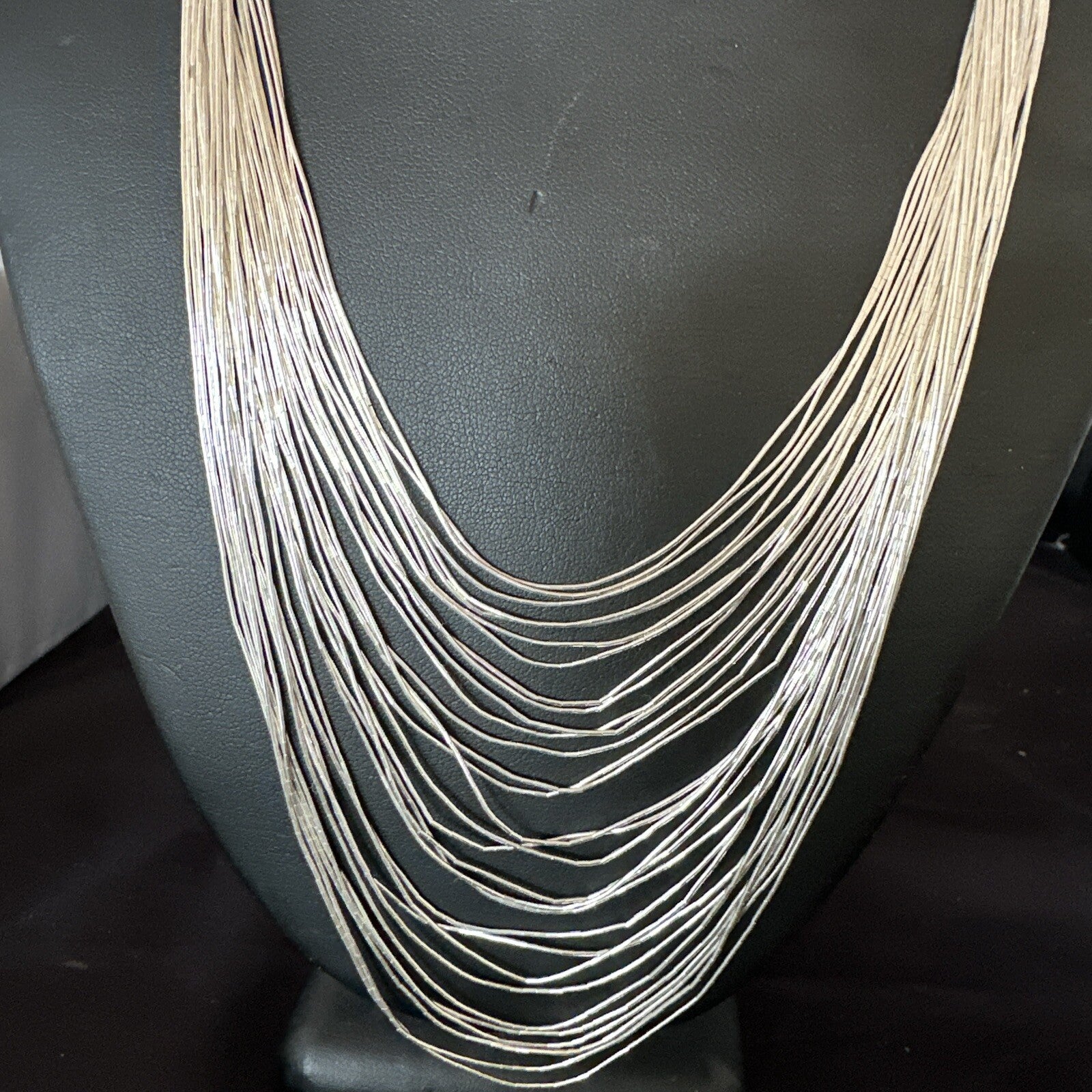 Graduated Bib Heishi Liquid All Sterling Silver 30S Necklace 24" 17243