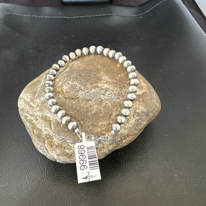 Native American Navajo 6mm Beads 8” Sterling Silver Bracelet 90608