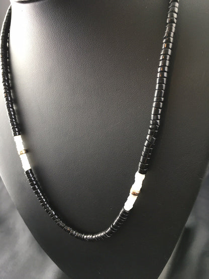 Black Onyx & Mother Of Pearl Navajo Sterling Silver Necklace 19" 10141