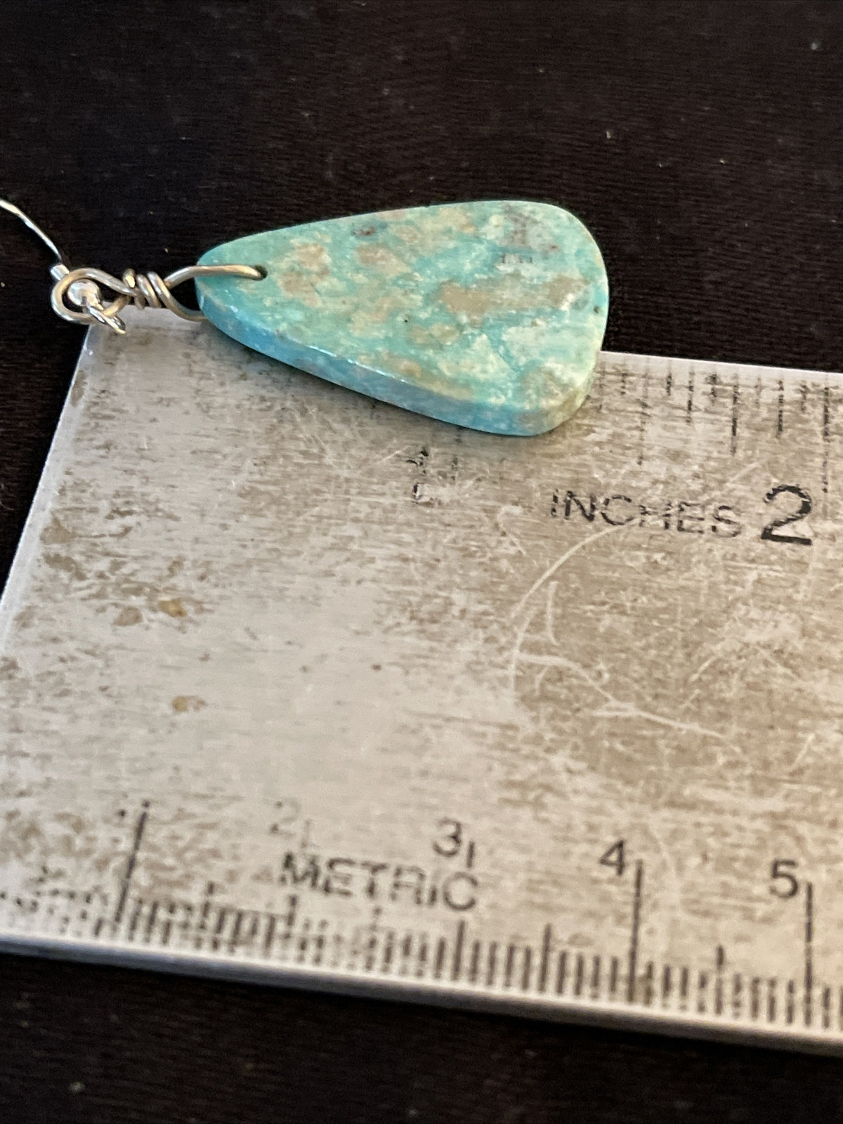 Turquoise Slab Navajo Sterling Silver Dangle Earrings 01350