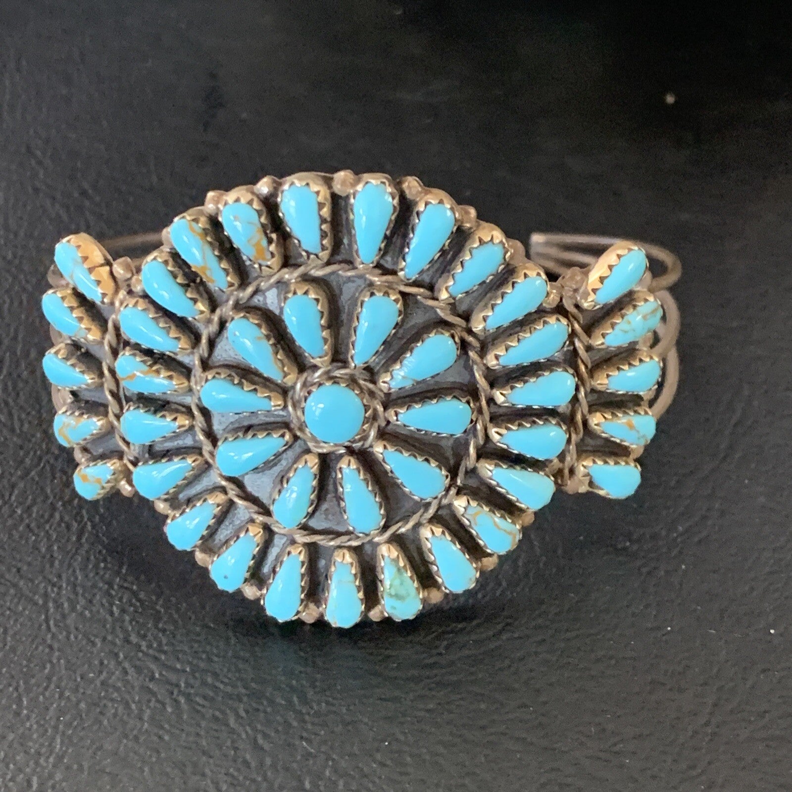 Old Pawn Zuni Sterling Silver Handmade Blue Turquoise Cuff Bracelet 12695