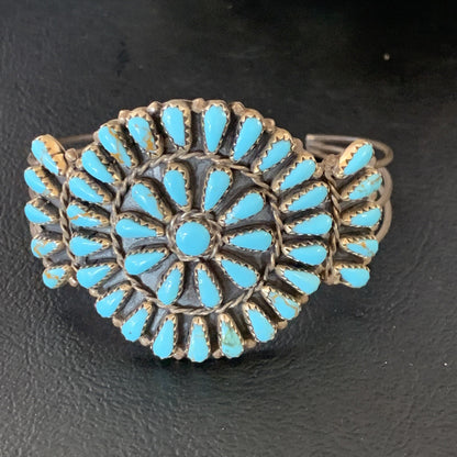 Old Pawn Zuni Sterling Silver Handmade Blue Turquoise Cuff Bracelet 12695