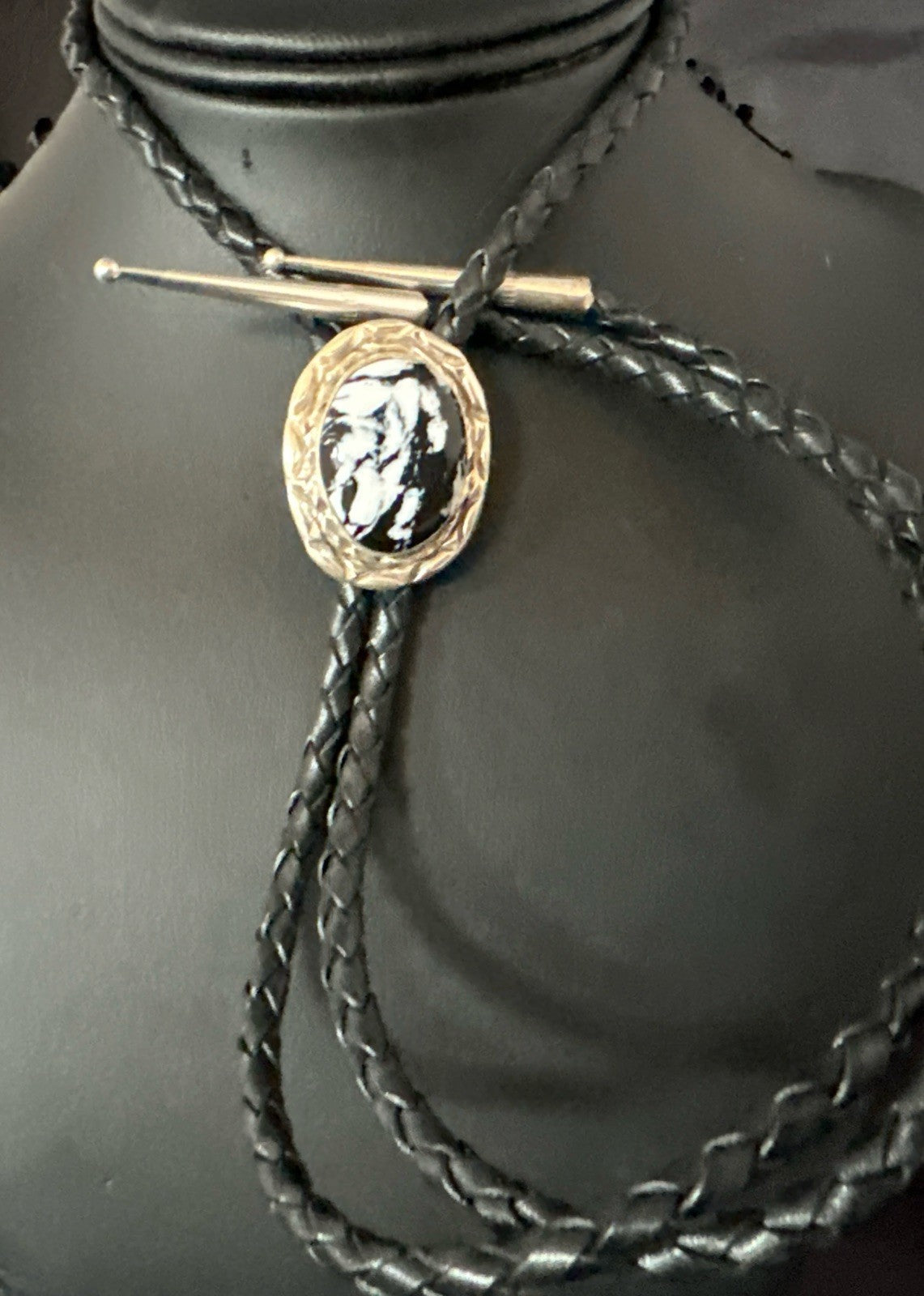 Mens BOLO TIE WHITE BUFFALO TURQUOISE Sterling Silver Navajo 1" 19121