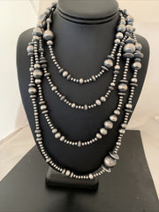 Navajo Mixed Beads 80"Necklace | Sterling Silver | Authentic Native American Handmade | 92326