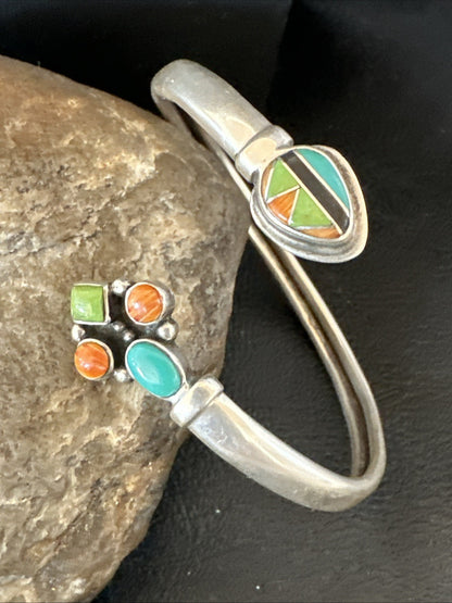 Mens Womens MulticolorNavajo Sterling Silver Cluster Cuff Bracelet 7" 19698