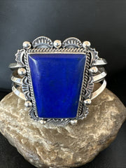 Men's Blue Lapis Lazuli Cuff Bracelet 8" | Sterling Silver | Authentic Native American Handmade | 18602