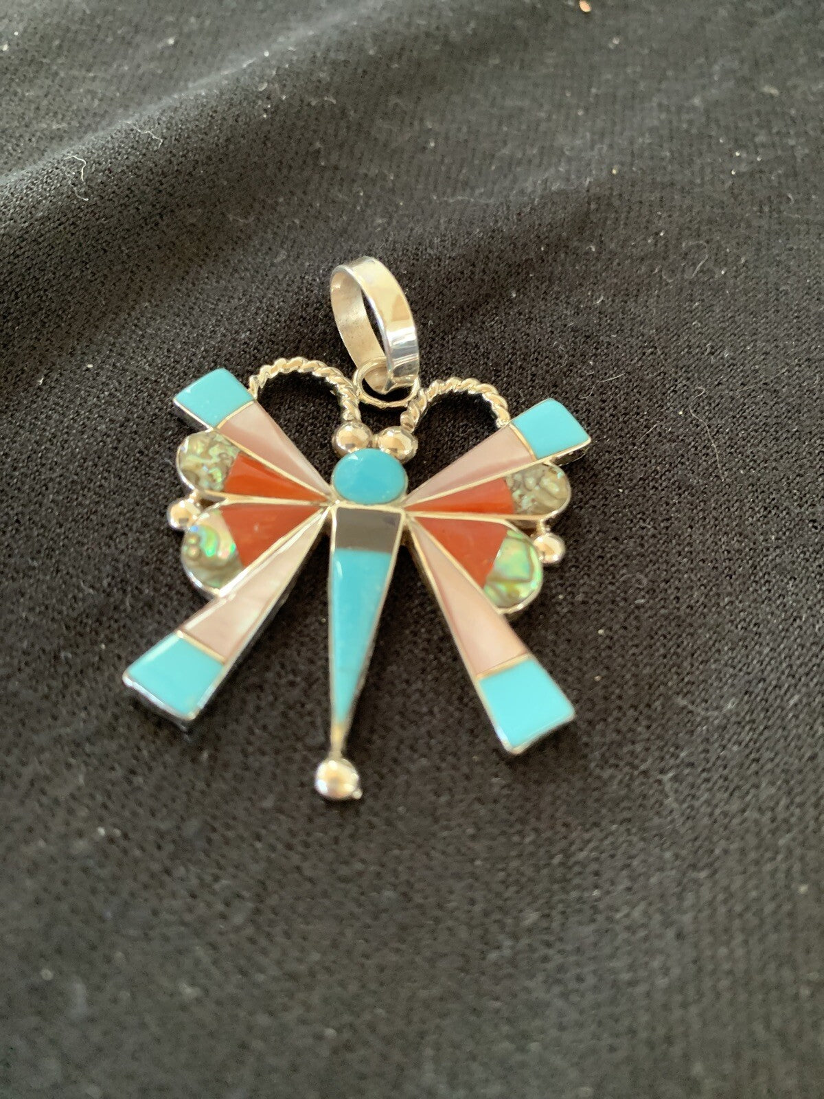 Turquoise Spiny & Mother Of Pearls Butterfly Sterling Silver Pin Pendant 01366