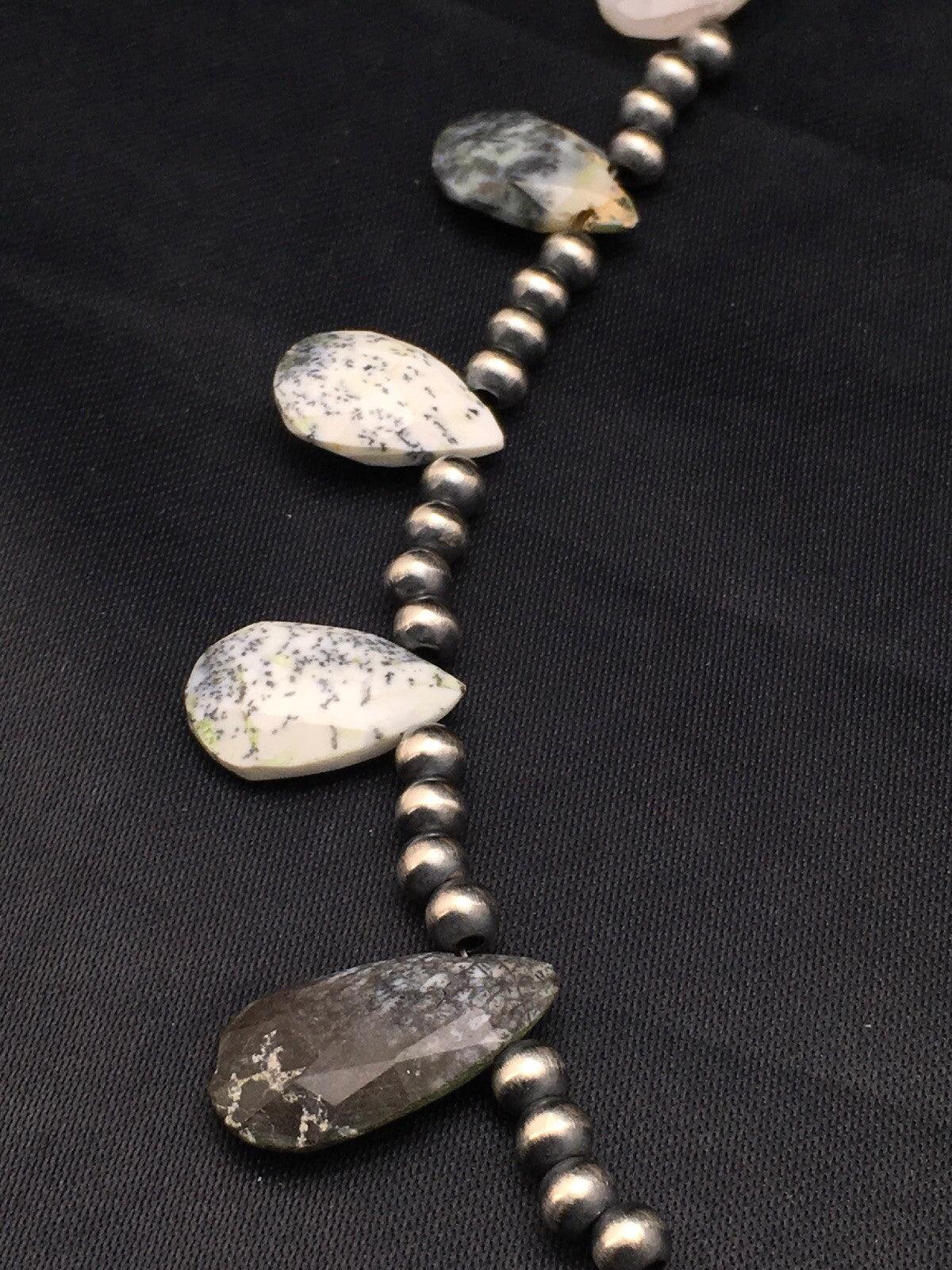 Black Rutilated Opal Pear Shaped Navajo Pearls Sterling Silver Necklace 04090