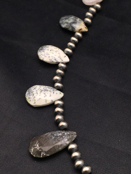 Black Rutilated Opal Pear Shaped Navajo Pearls Sterling Silver Necklace 04090